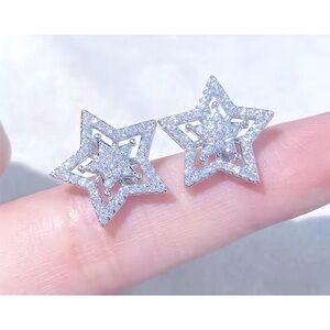 NEW Unisex Sparkling Simulated Diamond Rhodium S925 Earrings,‎ 1.5cm